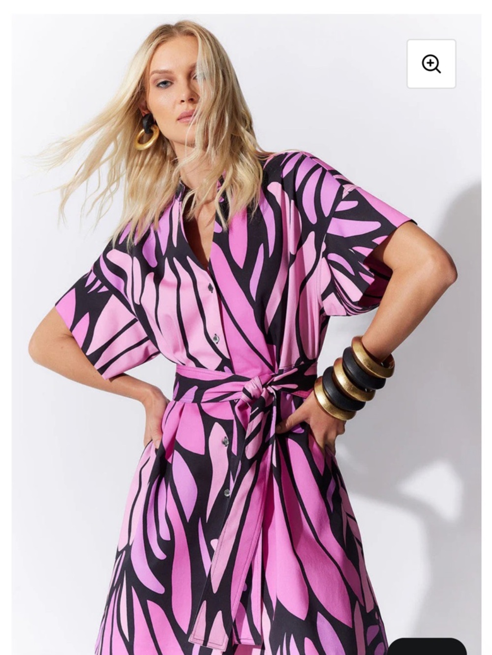 Natori Nagashi Cotton Chino Belted pink/black Shirtdress Size Medium